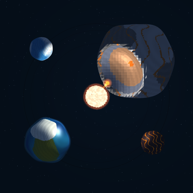 A fireball approaches the carved interior of a 3D metal target, with a glowing star and an intact blue ocean planet below.